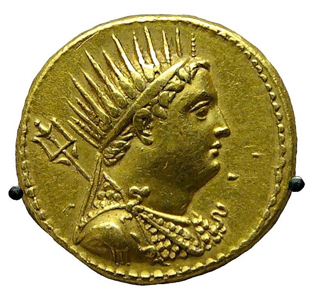 قطعة معدنية تمثل رأس بطليموس الثالث، الحاكم الثالث من البطالمة في مصر