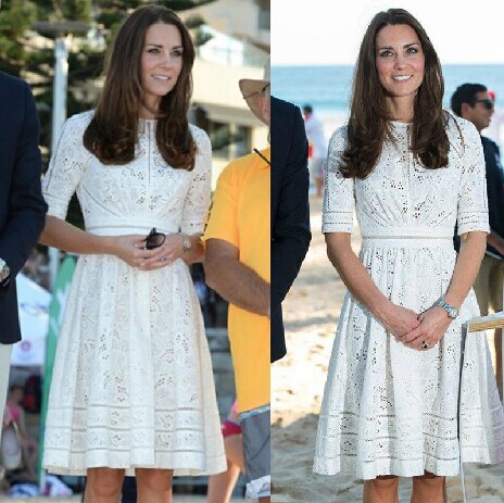New-2014-Princess-Kate-Middleton-Same-Style-Women-White-Crochet-Embroidered-Dresses-Hollow-Out-Jacquard-Casual