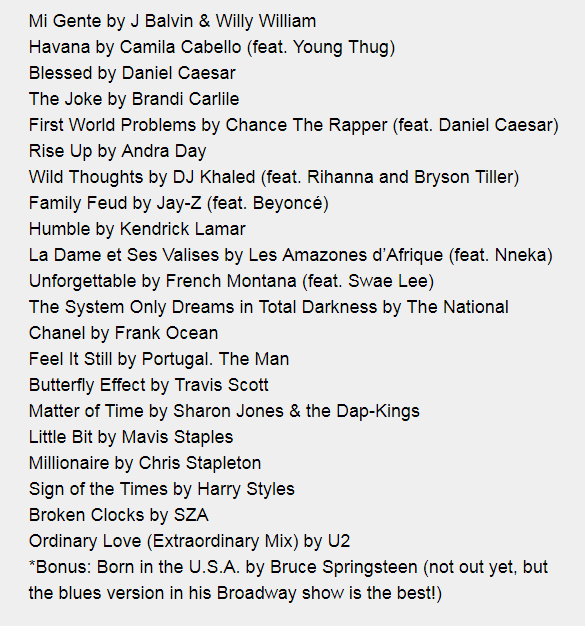 قائمة اغاني باراك اوباما المفضلة