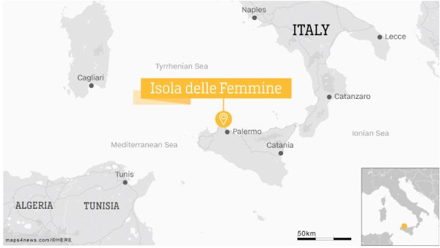 جزيرة النساء الإيطالية على الخريطة