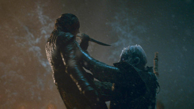 Arya and the Night King, seconds before she delivers the fatal blow