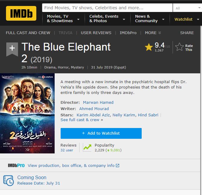 الفيل الأزرق 2 يحصد تقييم 9 4 على موقع Imdb العالمى عين
